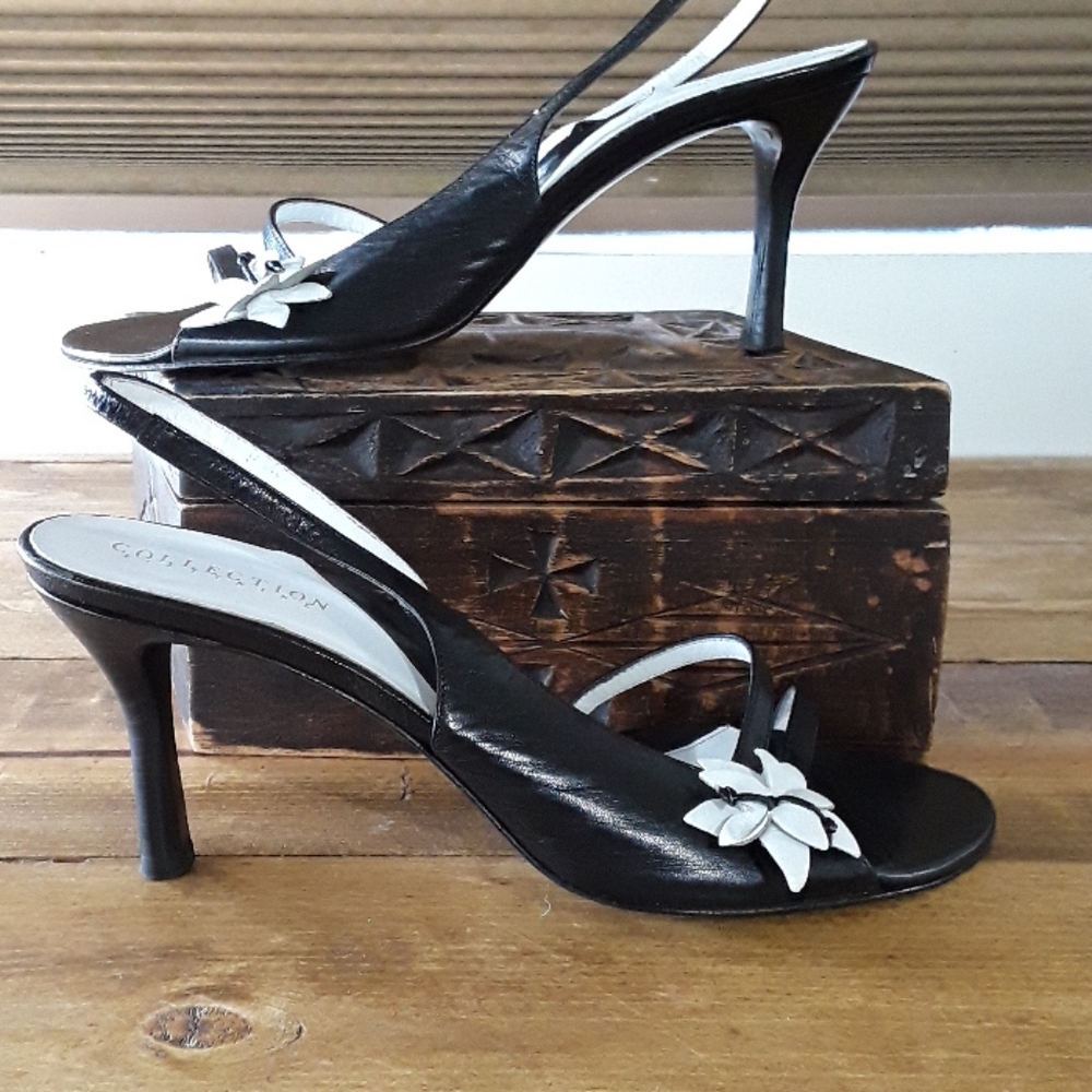 Black sling back kitten heels